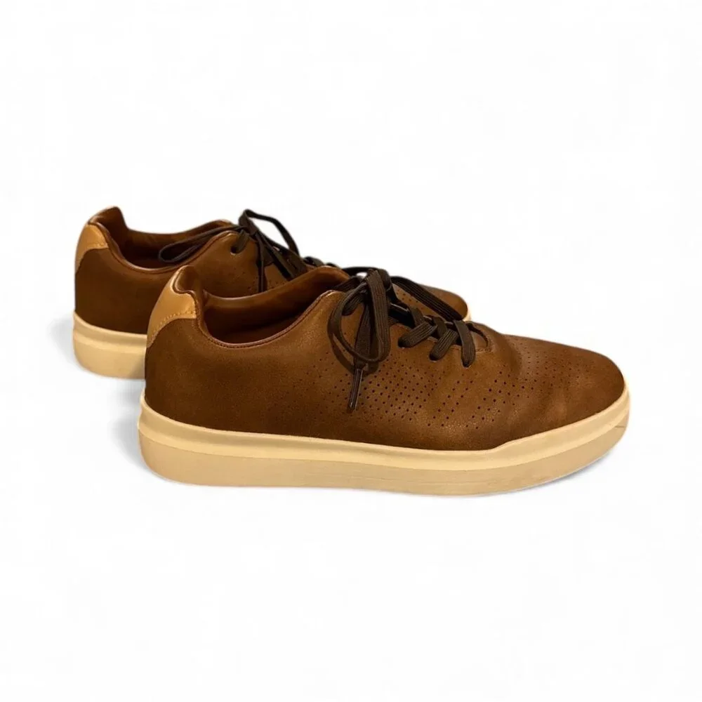 Perry Ellis Portfolio Brown Lace-Up Sneakers With Perforated Design Youth Size U